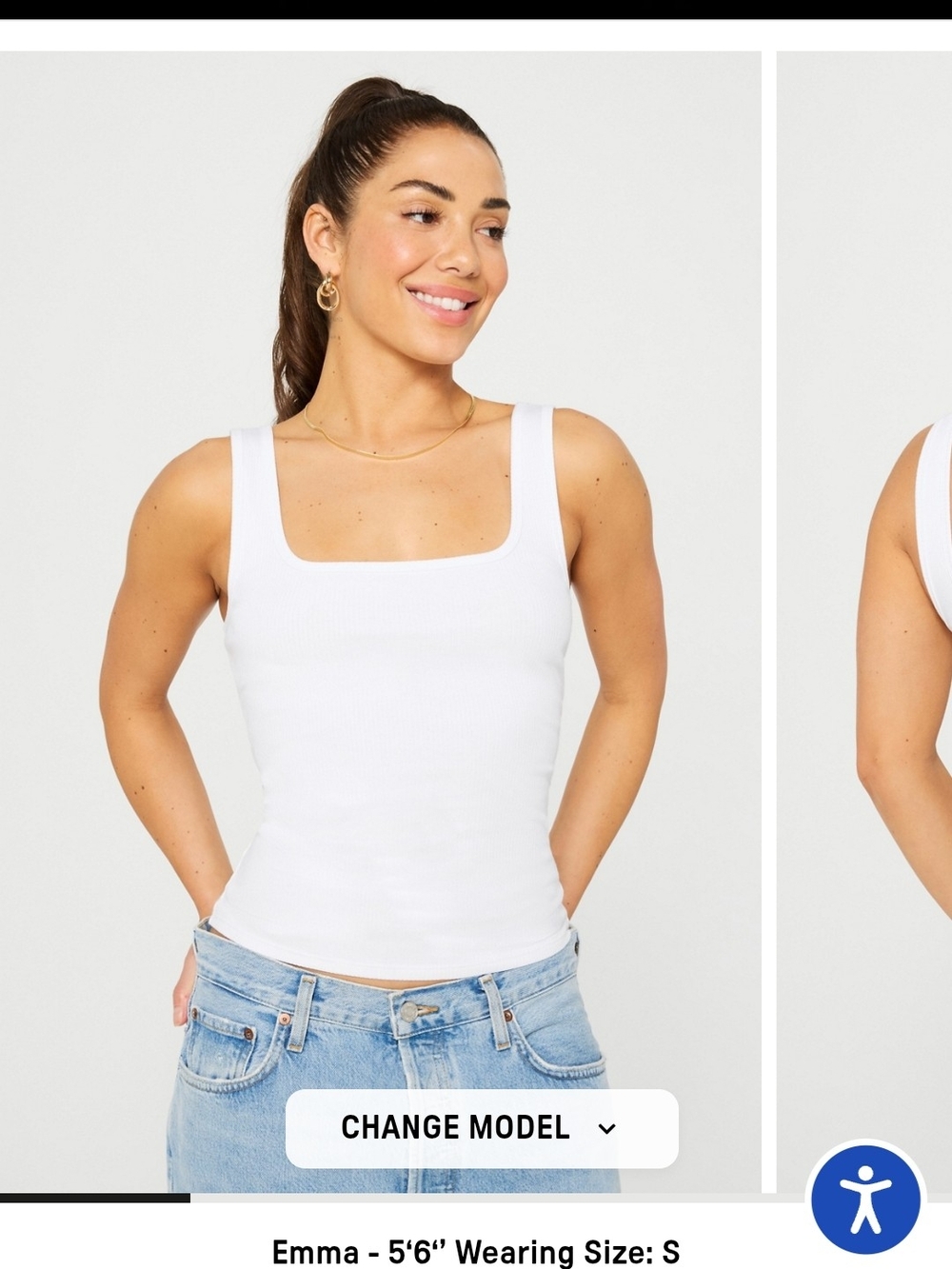 Fabletics White Ribbed Square-Neck Tank